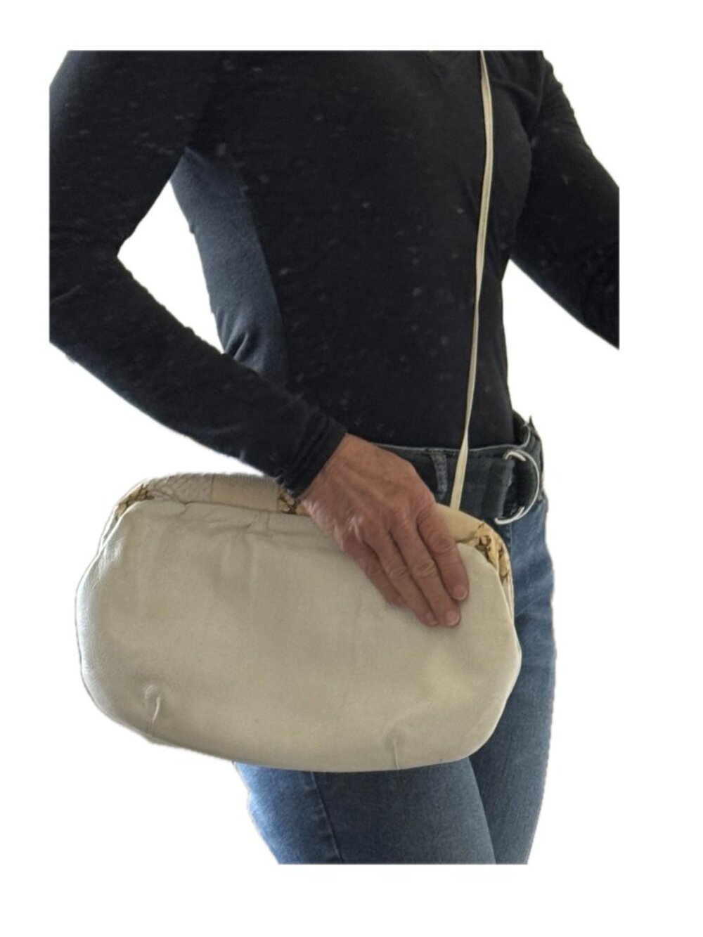Bags by Supreme Clutch Ivory Vintage Snakeskin Trim Convertible Crossbody